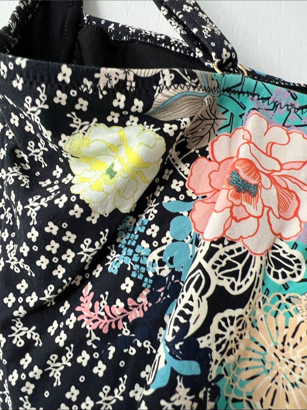 EUC Johnny Was Black Floral Multi-Color Marilyn Ruched Swimsuit SIZE XL - Picture 10 of 11